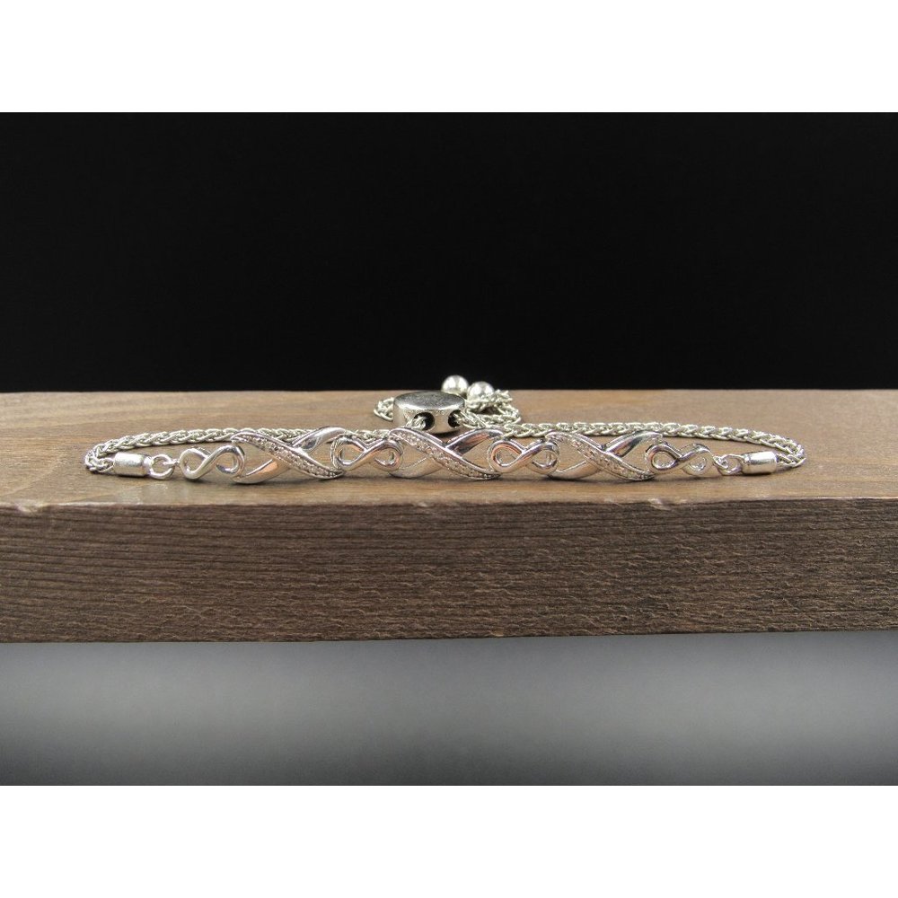 7" Sterling Silver Diamond Chip X Pattern Adjustable Bracelet Vintage Wedding